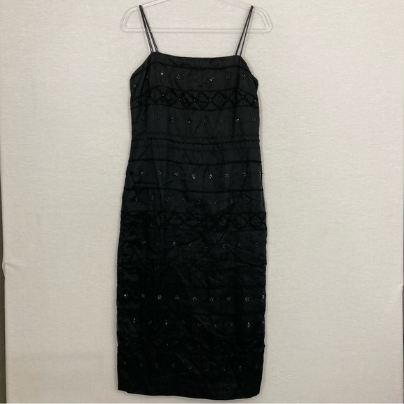 Vintage Ann Taylor LOFT Black Embellished Embroidered Y2K Silk Dress size 6 - Picture 1 of 10